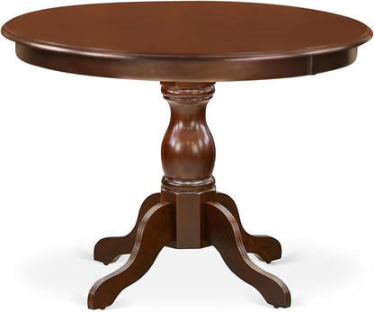 East West Furniture HBNF3-MAH-W 3 Piece Dining Set Contains a Round Dining Room Table with Pedestal and 2 Wood Seat Chairs, 42x42 Inch, Mahogany