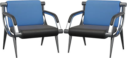wonline 2Pcs Waiting Room Chair with Armrest PU Leather Office Furniture, Office Guest Seating Lobby Conference Reception Chairs for Airport Clinic Hospital Bank Salon Barber(Blue&Black)