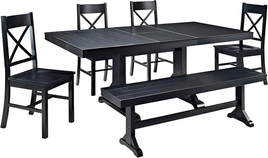 Walker Edison 6-Piece Black Solid Wood Dining Set