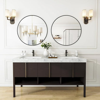 Black Round Bathroom Mirror, 24 inch Circle Wall Mounted Hanging Mirror with Simple Modern Circular Metal Frame for Hallway, Entryway, Living Room, Black Frame