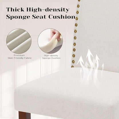 Kitchen Chairs Set of 6 Modern Upholstered Fabric Seat with Nailhead Trim and Ergonomic Lumbar Support for Living Room and Rustic Farmhouse Dining Area, Beige