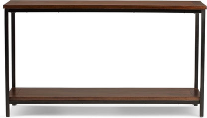SIMPLIHOME Skyler Console Table - 54 Inch Wide Solid Mango Wood and Metal Sofa Table in Dark Cognac Brown, Industrial Entryway Table for Living Room with Open Bottom Shelf and Black Steel Frame