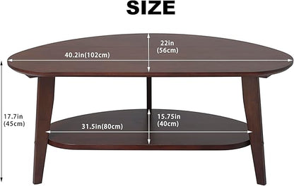 Mid Century Modern Coffee Table with Storage, 2 Tier Oval Round Coffee Tables for Living Room Home Office, FSC Certifiled 100% Solid Bamboo Wood Center Table Easy Assemble (Espresso)