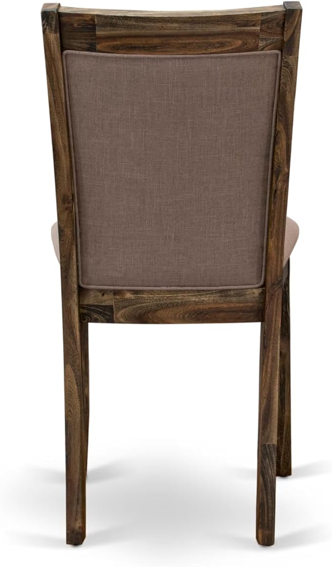 East West Furniture V797MZ748-6 6 Piece Modern Dining Table Set Contains a Rectangle Wooden Table with V-Legs and 4 Coffee Linen Fabric Parson Chairs with a Bench, 40x72 Inch, Multi-Color