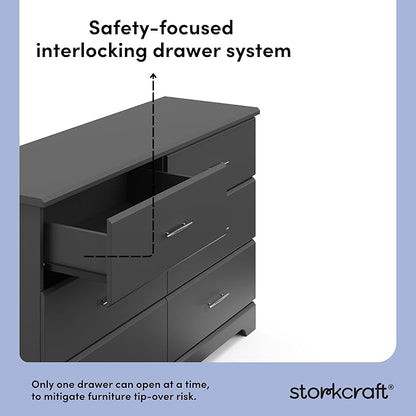 Storkcraft Brookside 6-Drawer Dresser (Gray) – GREENGUARD Gold Certified, Nursery & Kids Storage, Nursery Essentials, Kids Room Storage, Durable Bedroom Dresser