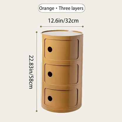 Round Nightstand with 3 Drawers, Modern Style Side Table, Multifunctional End Table Storage Cabinet for Living Room, Bedroom, Bathroom (Orange)