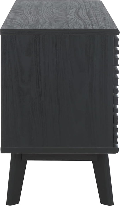 SAFAVIEH ESMA TV Stand for up to 60" Flatscreen – Black, Low Sideboard with 2 Sliding Doors, 1 Open Shelf, 1 Drawer, Entertainment Media Console (MED9638B)