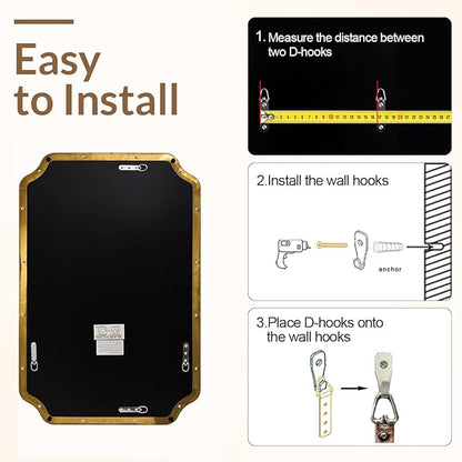 ANDY STAR Brushed Gold Mirror, 22"x30" Bathroom Vanity Mirror, Rounded Rectangle Bathroom Mirror with Rust-Proof Stainless Steel 1" Frame, Wall Mounts Horizontally or Vertically