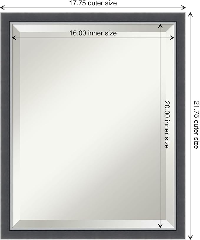 Amanti Art Black Bathroom Mirror for Over Sink, 22x18 Eva Black Silver Thin Rectangle Vanity Mirror, Small Modern Contemporary Frame, Hangs Horizonally and Vertically, Bathroom Wall Decor, Beveled