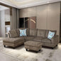 Brown L-Shaped 3-Piece Corduroy Sofa with Storage Ottoman Set, Sectional Couch Sofa Set for Living Room, Office, Small Space