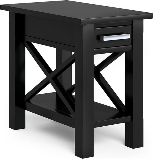 SIMPLIHOME Kitchener SOLID WOOD 14 inch Wide Rectangle Contemporary Narrow Side Table in Black for the Living Room and Bedroom