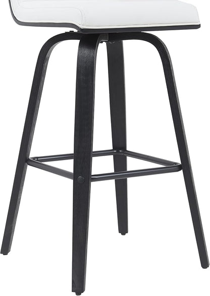 Vienna Modern Swivel Bar Height Stool with Snow White Faux Leather Seat and Black Brushed Wood Frame Set of 3