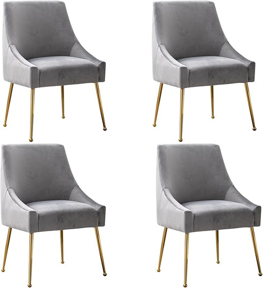 Modern Velvet Dining Chairs Set of 4, Contemporary Upholstered Furniture Collection with Polished Gold Metal Legs, Elegant Accent Chairs for Kitchen Living Room(Grey)