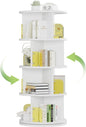 VECELO 4-Tier Rotating Bookshelf, Small Corner Bookshelf for Small Space, 360 Display Floor Standing Bookcase Storage Rack, Wood Narrow Book Shelf Organizer for Bedroom, Living Room, White