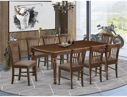 East West Furniture DONO9-MAH-C 9 Piece Dining Table Set Includes a Rectangle Dining Room Table with Butterfly Leaf and 8 Linen Fabric Upholstered Chairs, 42x78 Inch, Mahogany