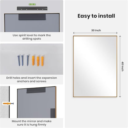 Melodieux Wall Vanity Bathroom Mirror for Over Sink, 30"x40" Rounded Rectangle Metal Deep Frame Wall Mounted Mirror Wall Decor for Living Room Hallway, Gold