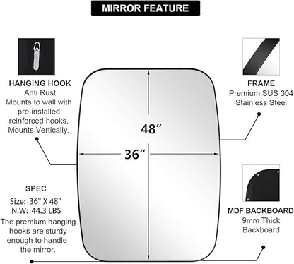 ANDY STAR Black Oblong Mirror, 36x48 Inch Black Oval Mirror for Bathroom with Stainless Steel Metal Frame, Wall Mouned for Bathroom, Living Room, Entryway