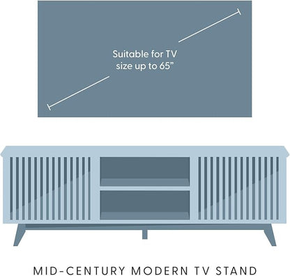 Plank+Beam Mid-Century Modern Wood TV Stand, Solid Wood Entertainment Console with Storage, 59" L x 16" W x 19" H, Walnut