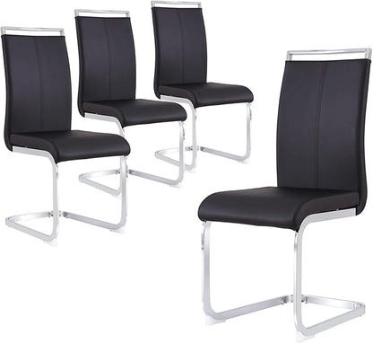 Dining Chairs Set, Kitchen Modern Metal Chairs with Faux Leather Padded Seat High Back and Sturdy Chrome Legs, Chairs for Dining Room (Black, Set of 4)