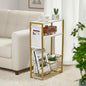 Narrow Side Table, Skinny Small End Tables with Magazine Holder, 3 Tier Small Sofa Side Table for Smalls Spaces, Sofa Couch Tables Bedside Table for Living Room Bedroom Office