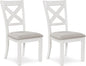 Signature Design by Ashley Robbinsdale Casual Upholstered Solid Wood Dining Chair with Nailhead Trim, Set of 2, White & Light Gray