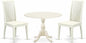 East West Furniture DMIP3-LWH-W 3 Piece Kitchen Table & Chairs Set Contains a Round Dining Table with Dropleaf and 2 Dining Room Chairs, 42x42 Inch, Linen White