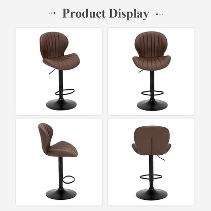 COLAMY Bar Stools Set of 4, Modern Swivel Bar Chairs, Adjustable Faux Leather Upholstered Barstools Counter Height with High Backrest for Bar, Kitchen Island, Dining Room, Brown