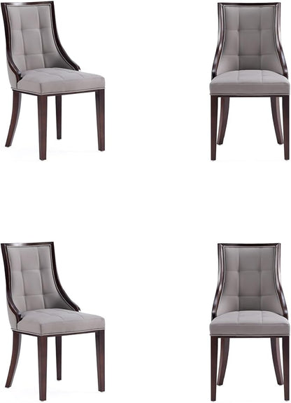 Manhattan Comfort Fifth Avenue Faux Leather Dining Chairs, Parsons Accent Furniture with Padded Wingback Seat, Fine Rectangular Stitching and Solid Beech Wood Frame, Set of 4, Grey