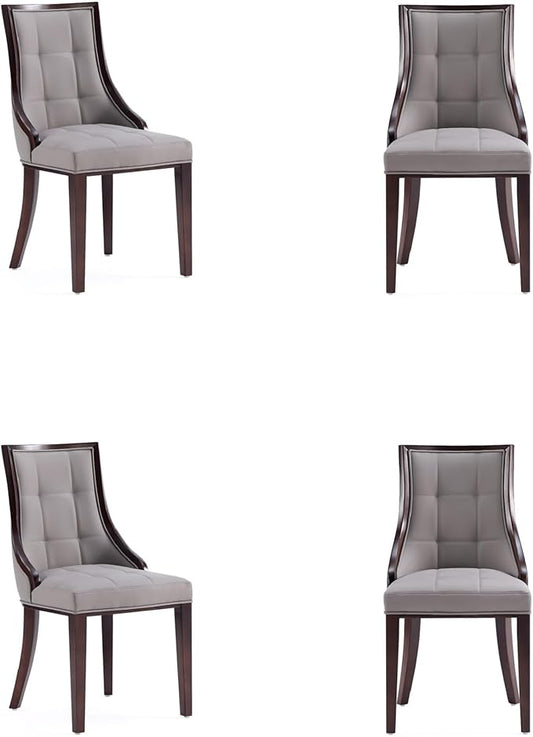 Manhattan Comfort Fifth Avenue Faux Leather Dining Chairs, Parsons Accent Furniture with Padded Wingback Seat, Fine Rectangular Stitching and Solid Beech Wood Frame, Set of 4, Grey