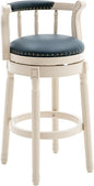 CozyRain Bar Stools Modern Swivel Barstools, Kitchen Counter Genuine Leather Upholstered Bar Stool Island Barstool with Footrest for Home Kitchen Dining Room (Blue, Seat Height 29.5 in)