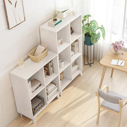 IOTXY Open Cube Low Bookcase - 3-Tier Freestanding Storage Display Cabinet Organizer with Legs for Home Office, 7-Cubes Open Shelf Short Bookshelf, White