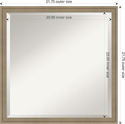 Amanti Art Brown Bathroom Mirror for Over Sink, 22x22 Florence Light Brown Square Vanity Mirror, Medium Casual Frame, Hangs Horizonally and Vertically, Bathroom Wall Decor, Beveled Edge from WI, USA