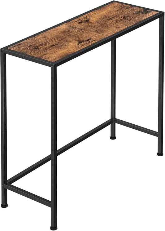 Small Entryway Console Table - Industrial Narrow Behind Couch Sofa Table, Skinny Entrance for Hallway, Wood Thin for Living Room, Foyer, Corridor (Brown)