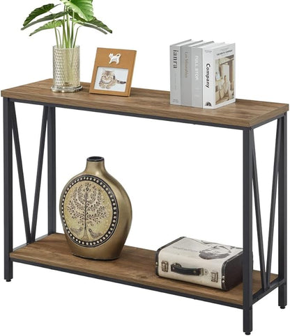 FOLUBAN Rustic Sofa Console Table, 2-Tier Industrial Entryway Hallway Table for Living Room, Oak