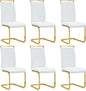 Modern Dining Chairs Set of 6,High Back White Kitchen Chairs,Faux Leather Side Chair with Gold Plated Metal Legs,Easy to Clean Upholstered Dining Chairs,Ideal for Living Room(Gold Leg)