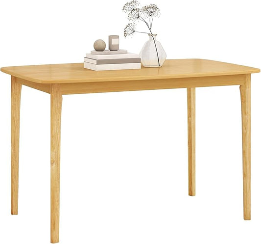 COSTWAY Dining Table, 48” Wooden Rectangular Kitchen Table with Solid Rubber Wood Legs, Spacious Tabletop for Kitchen, Dining Room, Restaurant
