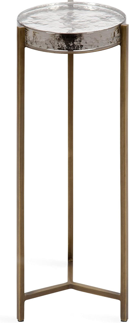 Kate and Laurel Aguilar Modern Drink Table; 9 x 9 x 23; Brass with Clear Glass; Detailed Glass Accent Table for Small Spaces