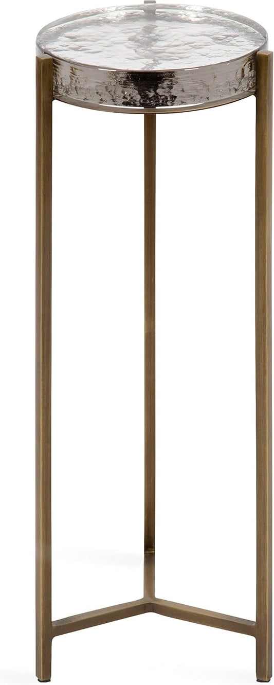 Kate and Laurel Aguilar Modern Drink Table; 9 x 9 x 23; Brass with Clear Glass; Detailed Glass Accent Table for Small Spaces