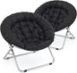 MoNiBloom Round Folding Saucer Chairs Set of 2 for Bedroom Living Room Dorm Foldable Metal Frame Comfy Soft Lounge Lazy Cozy Moon Chairs for Teens (Black)