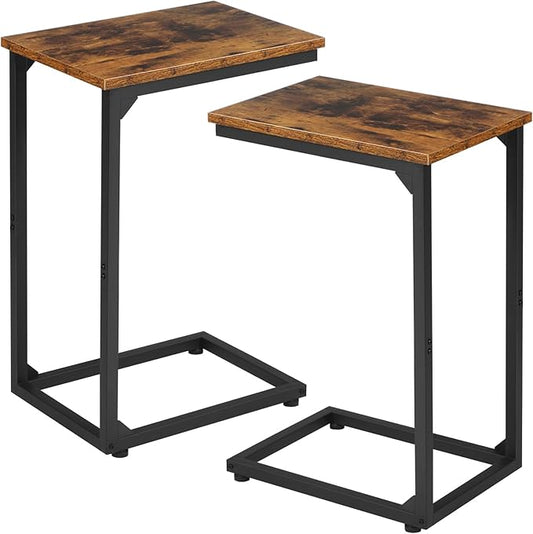 AMHANCIBLE C Shaped End Tables, TV Trays Set of 2 for Living Room, Slide Under Couch Table for Sofa, Bedroom, Small Space, Rustic Brown HET02CBR