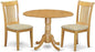 East West Furniture DLPO3-OAK-C 3 Piece Dining Set Contains a Round Dining Table with Dropleaf and 2 Linen Fabric Kitchen Room Chairs, 42x42 Inch, Oak