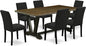 East West Furniture V677AB624-7 7 Piece Dinette Set Consist of a Rectangle Dining Room Table with V-Legs and 6 Black Color Linen Fabric Upholstered Chairs, 40x72 Inch, Multi-Color