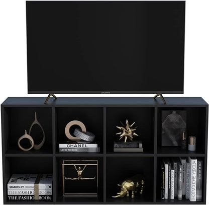 8-Cube Storage Shelf Bookcase - Wooden 4-Tier Floor Standing Open Bookshelf, Modern TV Stand up to 55 Inchs for Home and Office, Black
