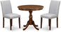 East West Furniture AMAB3-AWA-05 3 Piece Kitchen Table Set for Small Spaces Contains a Round Dining Room Table with Pedestal and 2 Grey Linen Fabric Parsons Chairs, 36x36 Inch, Walnut