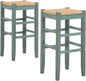 Signature Design by Ashley Mirimyn Farmhouse 29.5" Bar Height Bar Stool with Woven Wicker Seats, 2 Count, Green & Light Brown