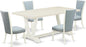 East West Furniture V027VE215-5 5 Piece Dining Table Set for 4 Includes a Rectangle Kitchen Table with V-Legs and 4 Baby Blue Linen Fabric Parson Dining Chairs, 40x72 Inch, Multi-Color