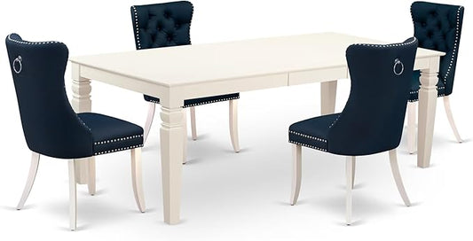 East West Furniture LGDA5-LWH-29 5 Piece Dining Set Consists of a Rectangle Wooden Table with Butterfly Leaf and 4 Polyester Fabric Upholstered Chairs, 42x84 Inch, linen white