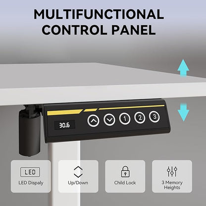 Electric Standing Desk Adjustable Height 55"x24" Stand Up Desk with Lockable Wheels Ergonomic Sit Stand Desk for for Work Office Home Computer Workstation (White)