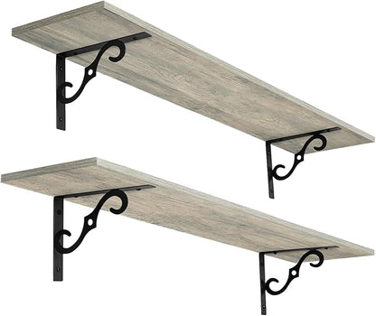 DINZI LVJ Long Wall Shelves, 31.5 Inch Large Floating Shelves Set of 2, Wide Display Shelf Wall Mounted with Brackets, Easy Hanging for Living Room, Toilet, Office, Bedroom, Gray Wash