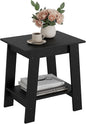 Garvee End Table, Side Table with 2-Tier Storage Shelf, Sofa Table for Small Space, Square Nightstand for Entryway, Farmhouse, Living Room, Easy Assembly, Black